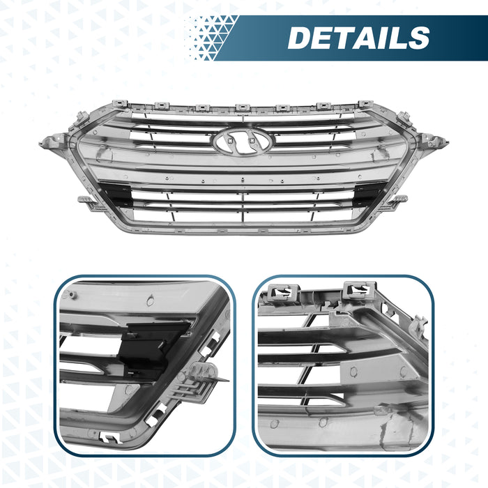 PENSUN Front Bumper Grille Grill w/ Chrome Trim For 2017-2018 Hyundai Elantra Black