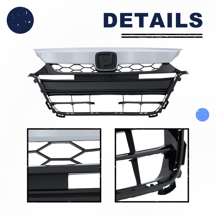 PENSUN Front Bumper Grill Grill Molding Chrome Black For 2018 2019 2020 Honda Accord