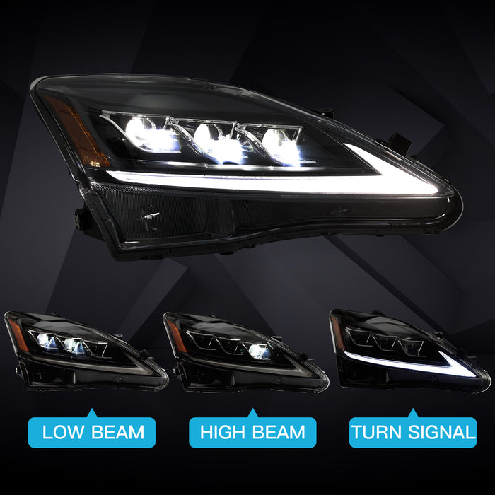 PENSUN LED Headlights Assembly Fit for 2006-2013 Lexus IS250 IS350, DRL Signal Projector