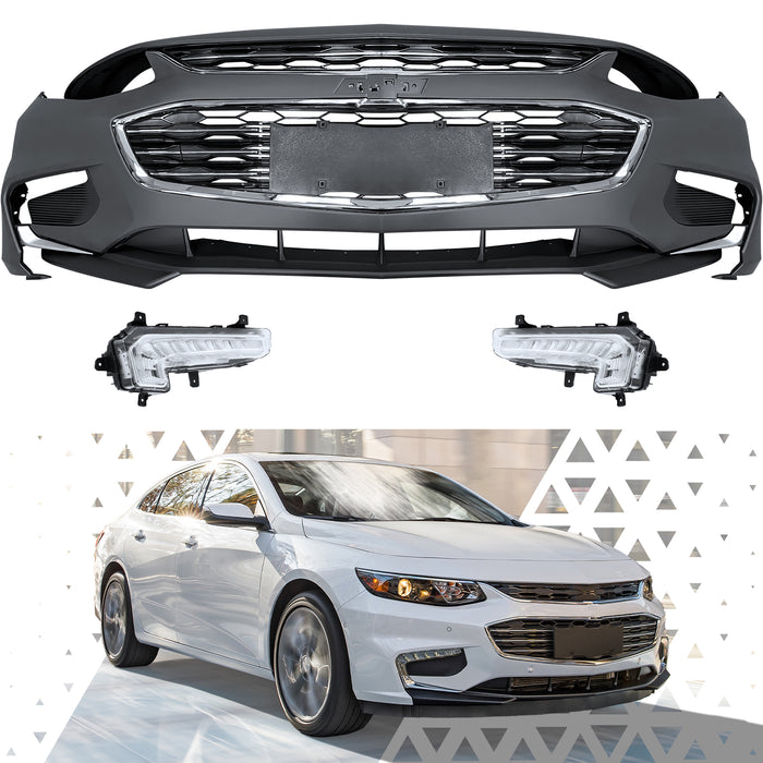 PENSUN Front Bumper Cover Kit W/Fog Lights Fit for 2016-2018 Chevy Malibu