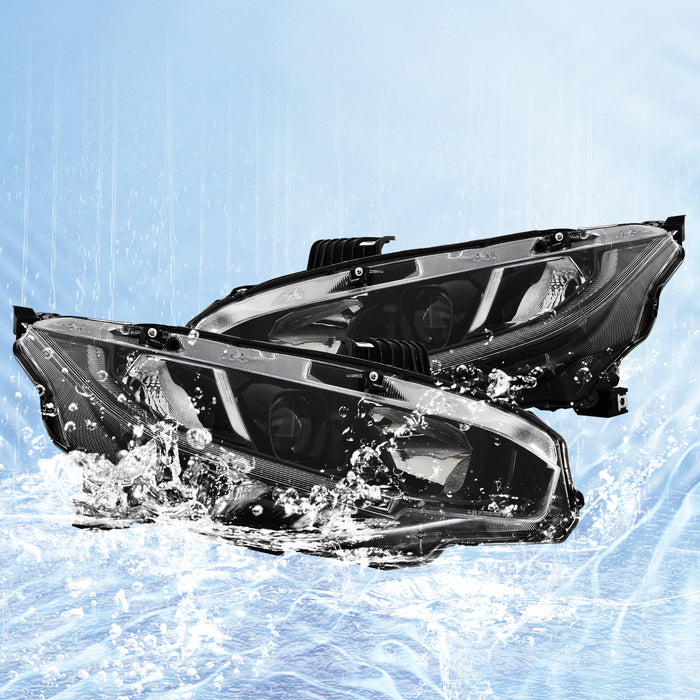 PENSUN Headlights Assembly Fit for 2016-2020 Honda Civic, Headlamp Halogen W/LED DRL
