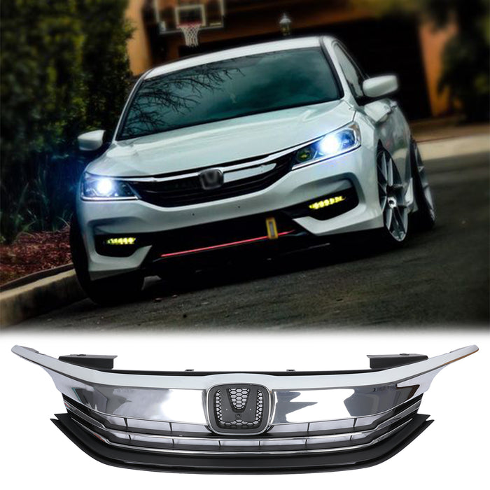 PENSUN Front Bumper Grille Grill W/Chrome Trim For Honda Accord Sedan 4D 2016 2017