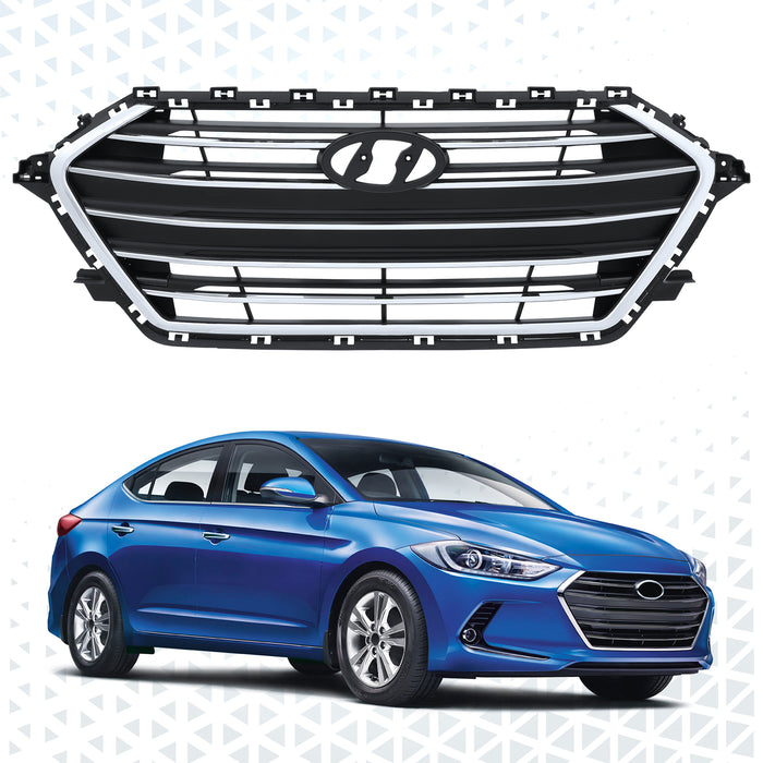 PENSUN Front Bumper Grille Grill w/ Chrome Trim For 2017-2018 Hyundai Elantra Black