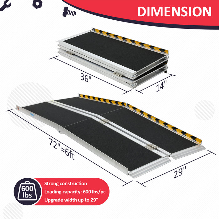 PENSUN Wheelchair Ramp, Threshold Ramps, Non-Skid Portable Foldable Wheelchair Ramps for Steps, Lightweight with Handle, for Home, Stairs, Doorways, Curbs / 600lbs Capacity