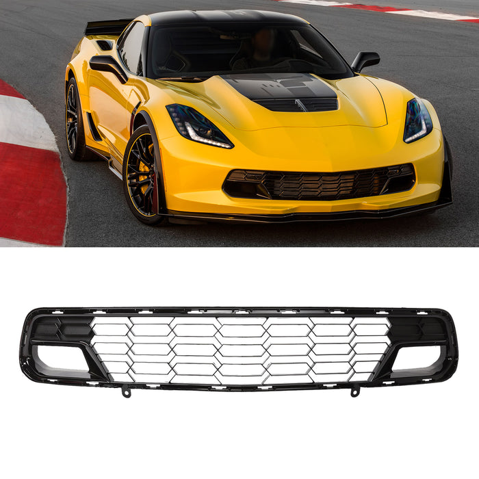 PENSUN Z06 Style Front Grill Grille Fit for 2014-2019 Chevrolet Corvette C7 All Models W/O Front Camera, Painted Gloss Black
