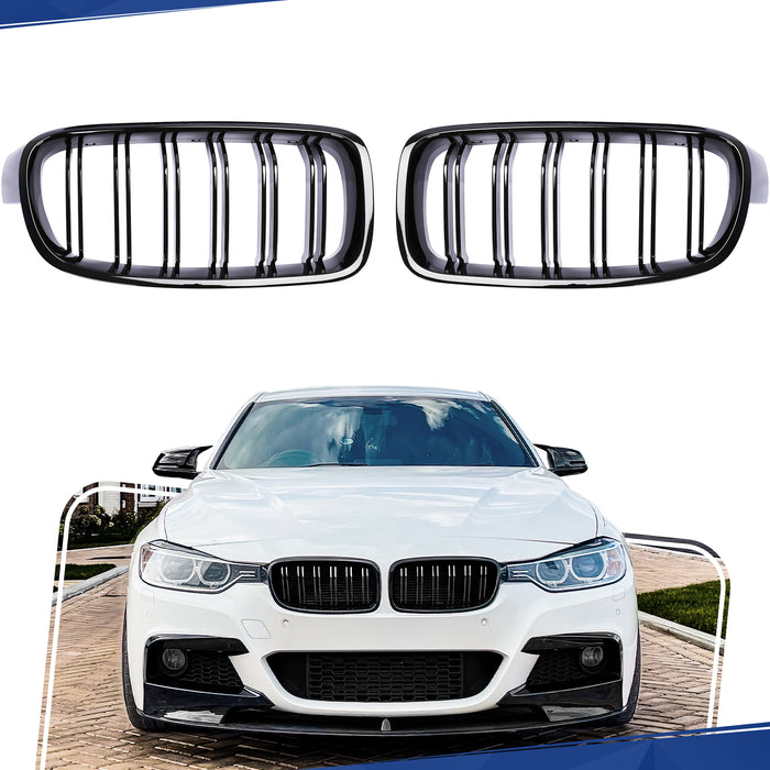 PENSUN Front Kidney ABS Grill Grille Guards For 2012-2018 BMW 3-Series F30 F31 F35 328i 335i / Gloss Black
