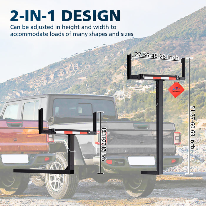 PENSUN Truck Bed Extender, 2 in 1 Design Foldable Pick Up Truck Bed Hitch Mount Extension Rack Canoe Kayak, 800lbs Load Capacity, Reflective Tape