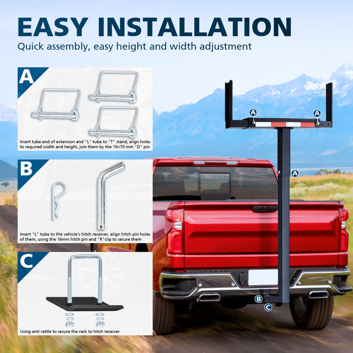 PENSUN Truck Bed Extender, 2 in 1 Design Foldable Pick Up Truck Bed Hitch Mount Extension Rack Canoe Kayak, 800lbs Load Capacity, Reflective Tape