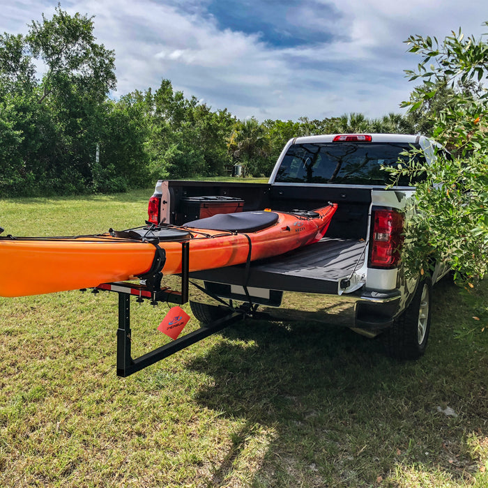PENSUN Truck Bed Extender, 2 in 1 Design Foldable Pick Up Truck Bed Hitch Mount Extension Rack Canoe Kayak, 800lbs Load Capacity, Reflective Tape