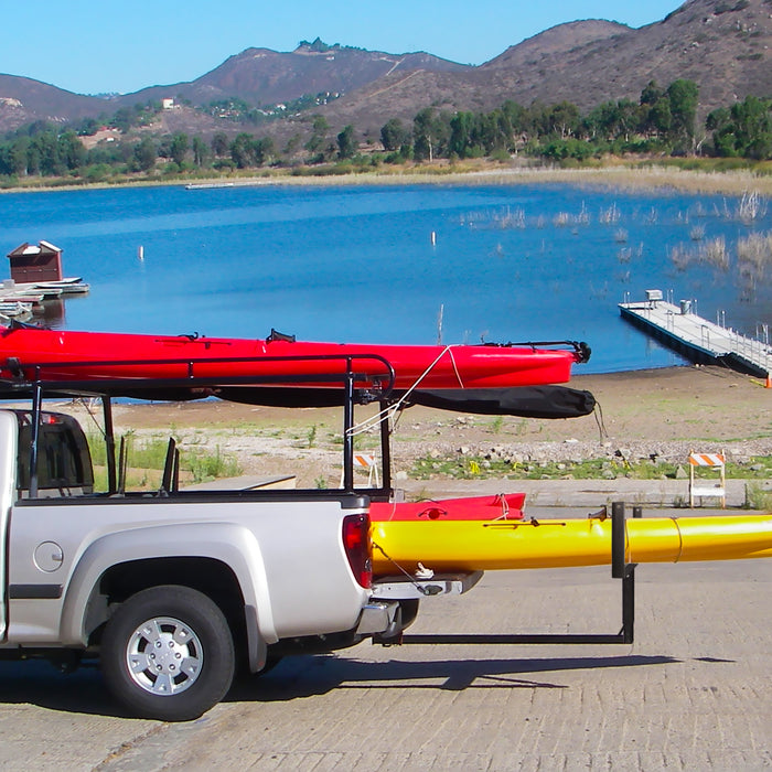 PENSUN Truck Bed Extender, 2 in 1 Design Foldable Pick Up Truck Bed Hitch Mount Extension Rack Canoe Kayak, 800lbs Load Capacity, Reflective Tape