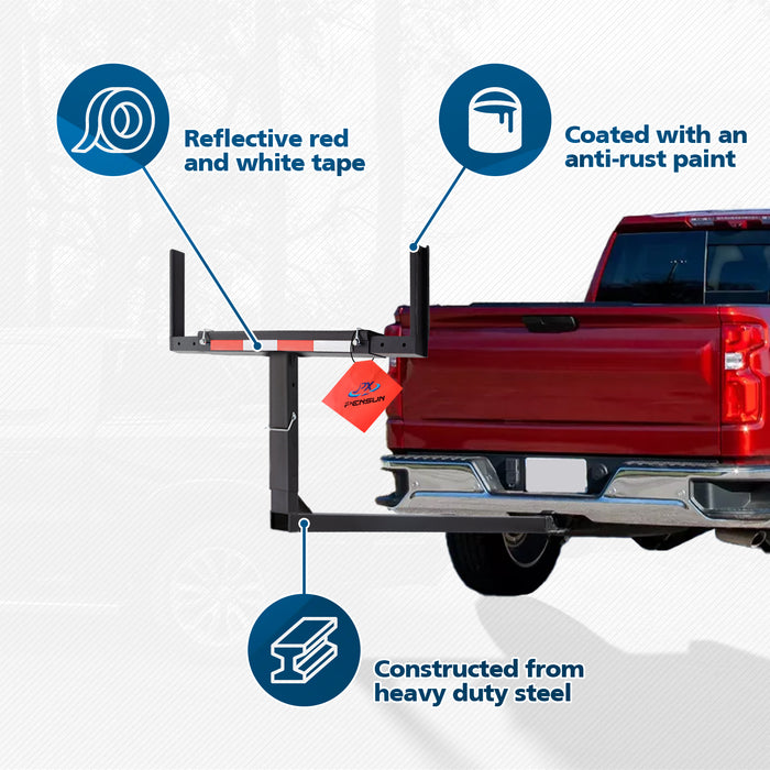 PENSUN Truck Bed Extender, 2 in 1 Design Foldable Pick Up Truck Bed Hitch Mount Extension Rack Canoe Kayak, 800lbs Load Capacity, Reflective Tape