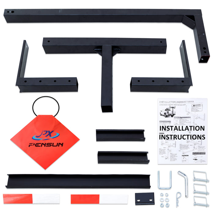 PENSUN Truck Bed Extender, 2 in 1 Design Foldable Pick Up Truck Bed Hitch Mount Extension Rack Canoe Kayak, 800lbs Load Capacity, Reflective Tape
