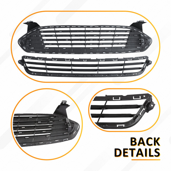 PENSUN Front Upper+Lower Grill Fit for 2013 2014 2015 2016 Ford Fusion, Chrome Mustang Style Grille