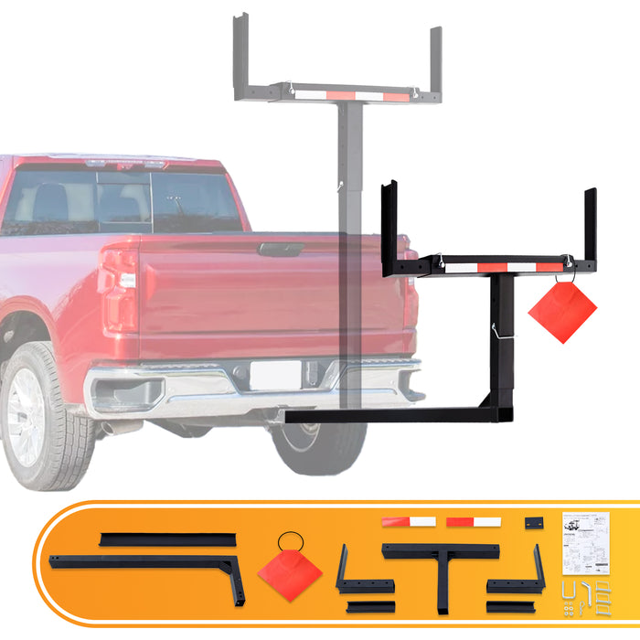 PENSUN Truck Bed Extender, 2 in 1 Design Foldable Pick Up Truck Bed Hitch Mount Extension Rack Canoe Kayak, 800lbs Load Capacity, Reflective Tape