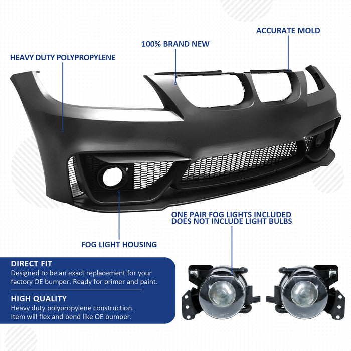 PENSUN F80 M3 M4 Looks Refitted Style Bumper W/O PDC Holes W/Fog Lights Fit for 2006-2008 BMW E90 E91 3 Series Sedan Wagen, Not Fit F80 M3 M4 Vehicle