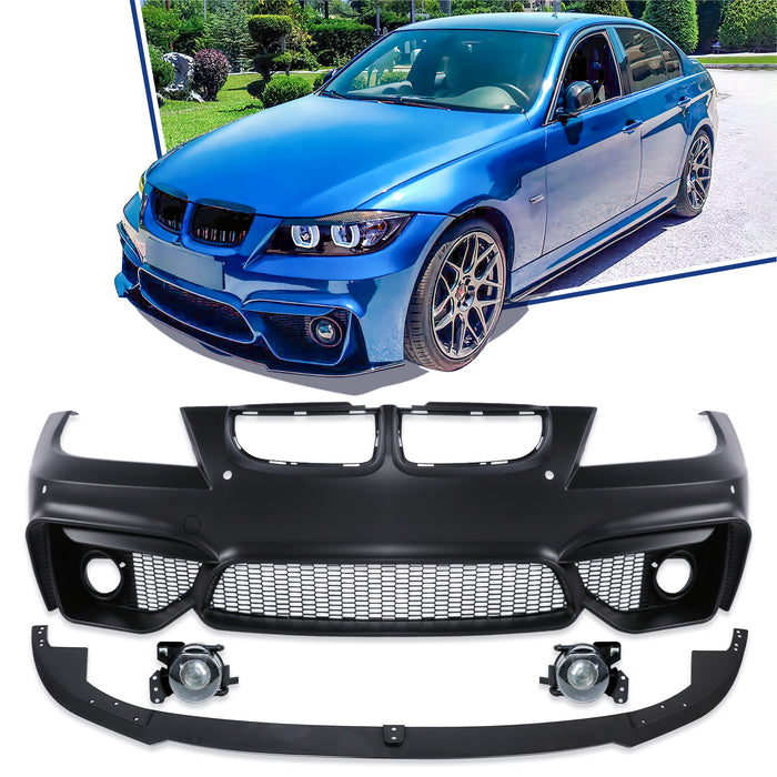 PENSUN F80 M3 M4 Looks Refitted Style Bumper W/O PDC Holes W/Fog Lights Fit for 2006-2008 BMW E90 E91 3 Series Sedan Wagen, Not Fit F80 M3 M4 Vehicle