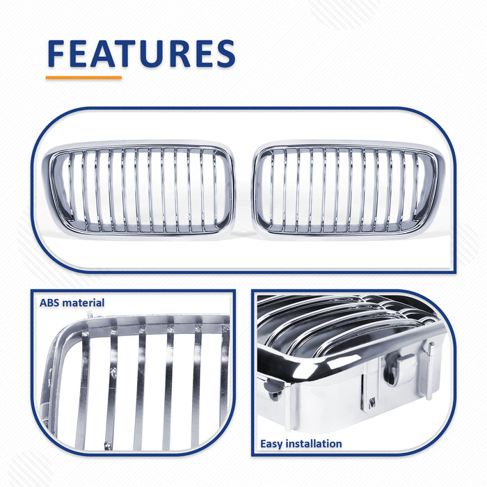 PENSUN Front Kidney Grille Grill For 1998-2001 BMW E38 7 Series Sedan 4D 740i 740iL 750iL / Chrome