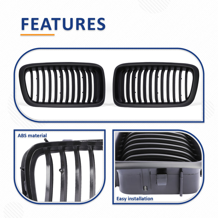 PENSUN Front Kidney Grille Grill For 1998-2001 BMW E38 7 Series Sedan 4D 740i 740iL 750iL / Matte Black