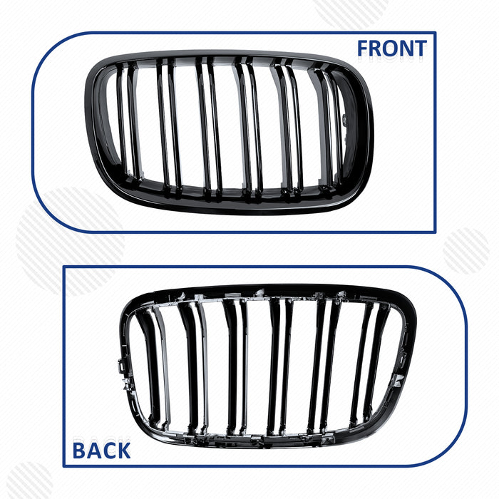 PENSUN Front Kidney Grille Grill Fit for 2007-2013 BMW X5 E70 / 2008-2014 X6 E71, Gloss Black Double Slats