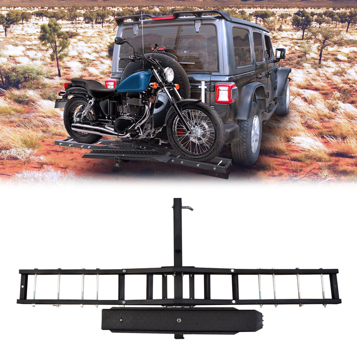 PENSUN 500LBS Motorcycle Trailer Hitch Mount, Motorcycle Carrier Dirt Bike Hitch Hauler with Loading Ramp Heavy Duty Steel Motorcycle Rack