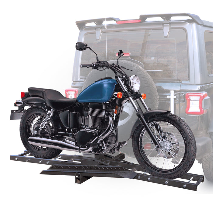 PENSUN 500LBS Motorcycle Trailer Hitch Mount, Motorcycle Carrier Dirt Bike Hitch Hauler with Loading Ramp Heavy Duty Steel Motorcycle Rack