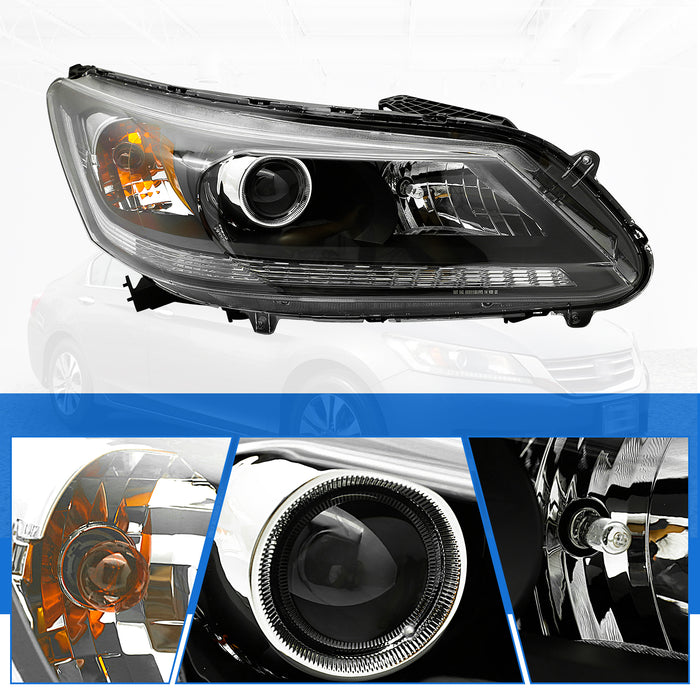 PENSUN Headlights Assembly Fit for 2013 2014 2015 Honda Accord Black W/O Bulbs