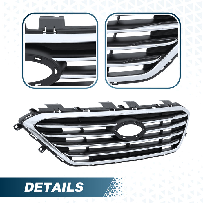 PENSUN Front Bumper Grille Grill Black Chrome Trim for 2015 2016 2017 Hyundai Sonata