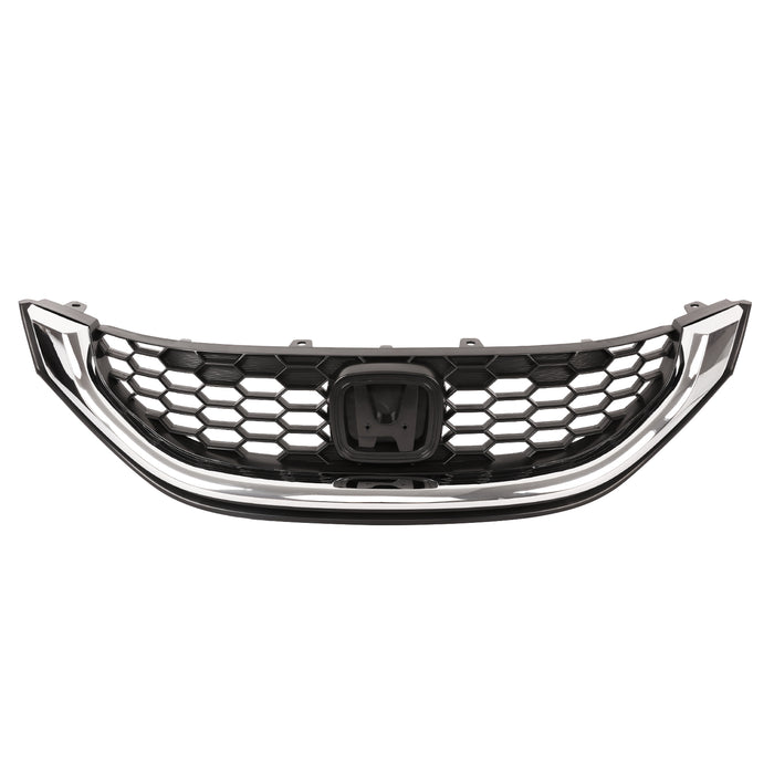 PENSUN Front Bumper Upper Grille Grill W/Chrome Trim For 2013-2015 Honda Civic Sedan