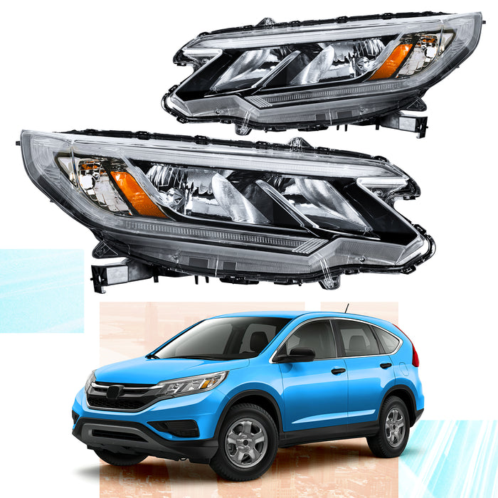 PENSUN Headlights Assembly Fit for 2015 2016 Honda CRV CR-V, Black Headlamps W/ LED DRL