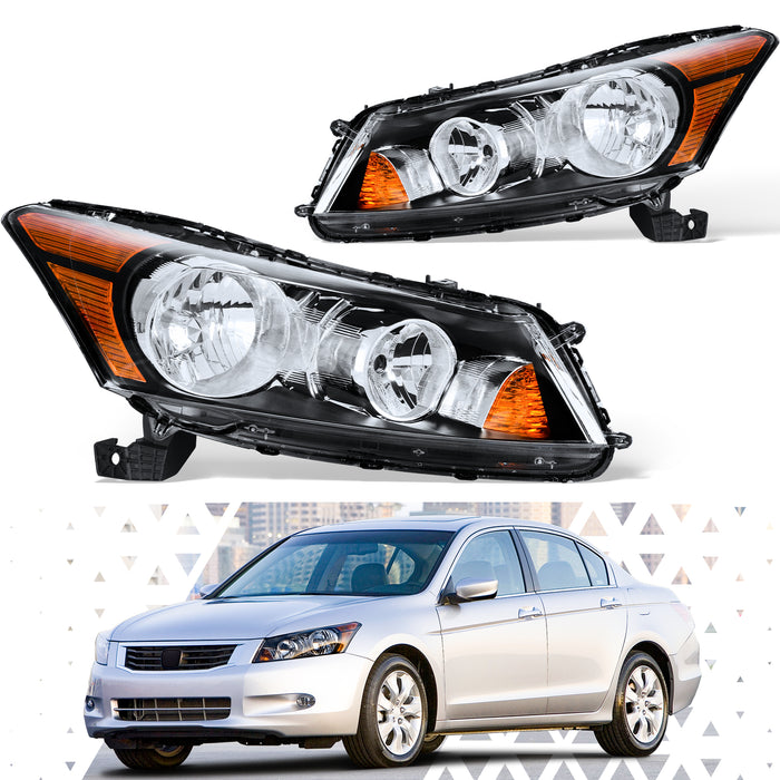 PENSUN Headlights Assembly Fit for 2008-2012 Honda Accord Replacement Black Housing