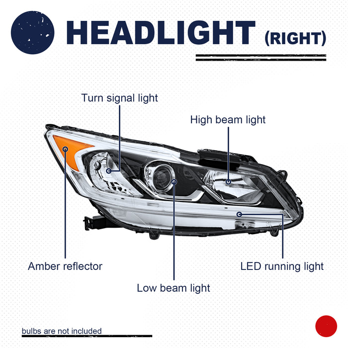 PENSUN Passenger RH Right Headlight Headlamp LED DRL For 2016 2017 Honda Accord Sedan