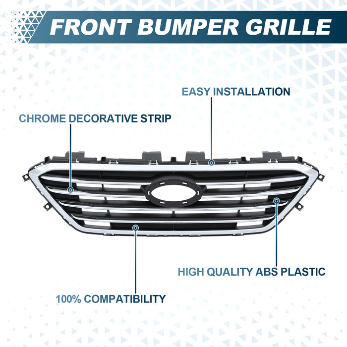 PENSUN Front Bumper Grille Grill Black Chrome Trim for 2015 2016 2017 Hyundai Sonata