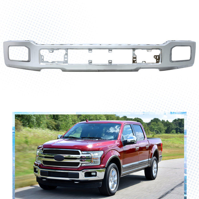 PENSUN Steel Front Bumper Cover Face Bar Chrome W/Fog Light Hole For 2018-20 Ford F150