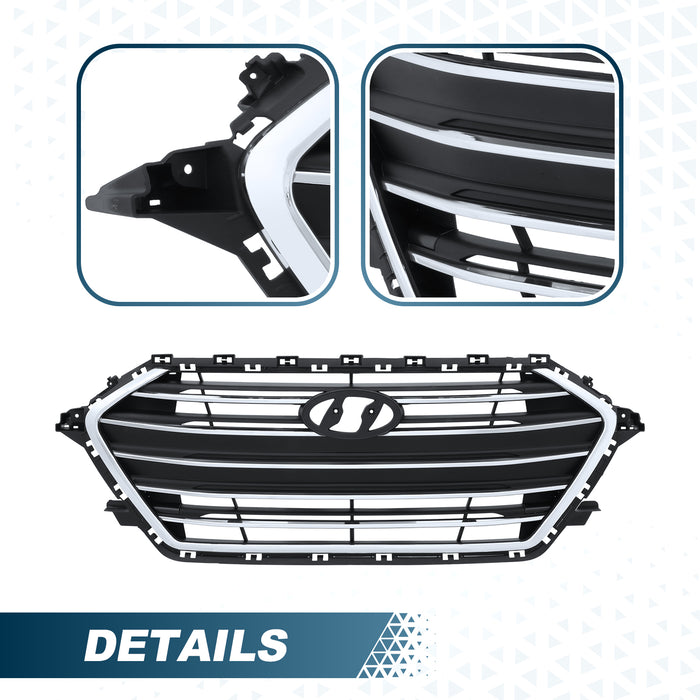 PENSUN Front Bumper Grille Grill w/ Chrome Trim For 2017-2018 Hyundai Elantra Black