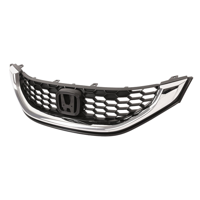 PENSUN Front Bumper Upper Grille Grill W/Chrome Trim For 2013-2015 Honda Civic Sedan