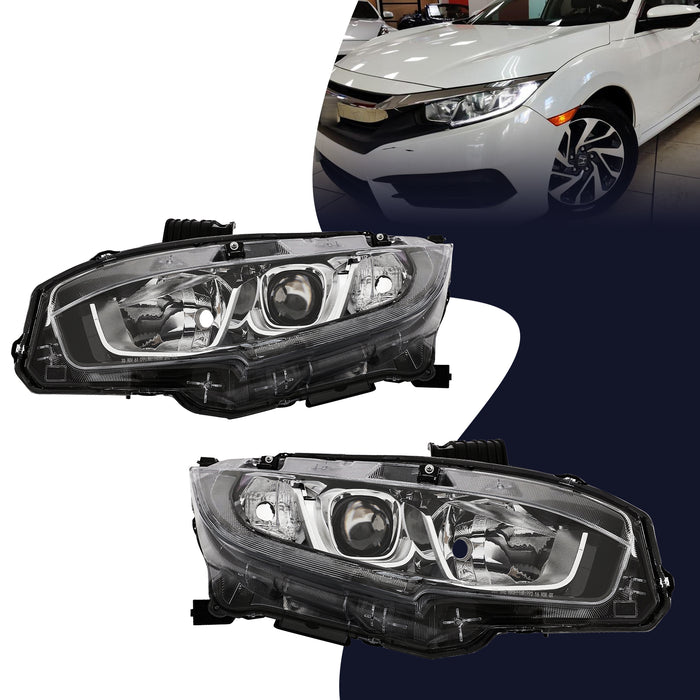 PENSUN Headlights Assembly Fit for 2016 2017 2018 Honda Civic, Halogen Headlamps W/LED DRL