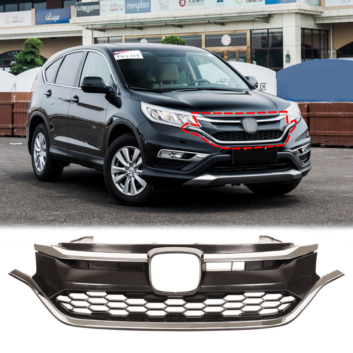 Front Bumper Mesh Grille Hood Grill  For 2015 2016 Honda CRV CR-V W/Chrome Trim