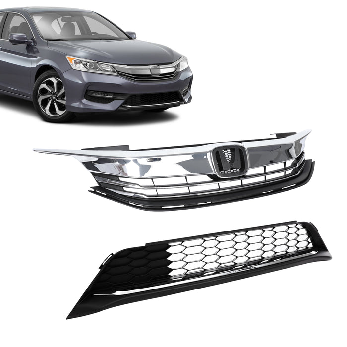 PENSUN Front Bumper Grille Grill Upper Lower Kit For 2016 2017 Honda Accord Sedan 4D