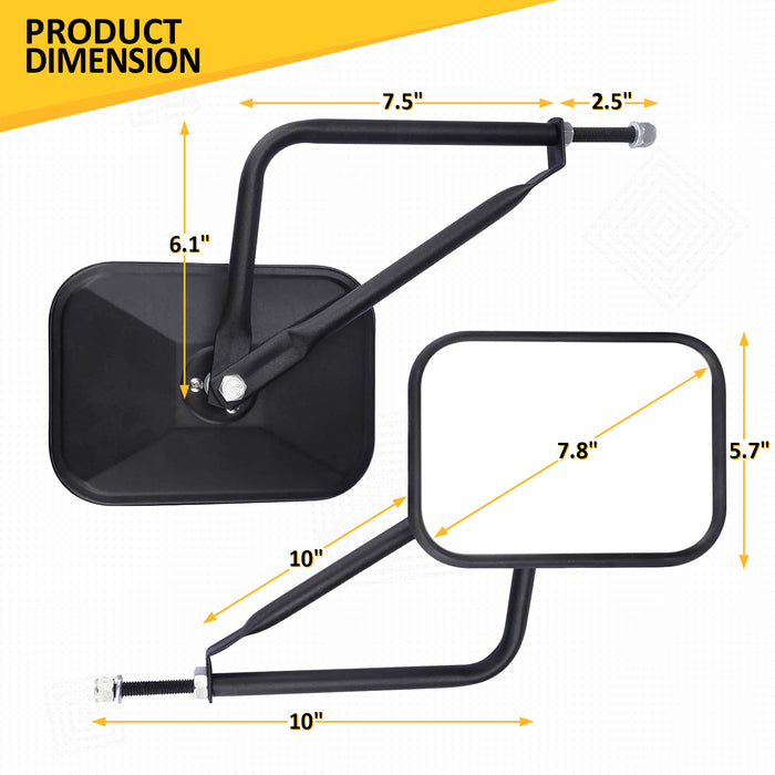 PENSUN Mirrors Doors Off Fit for All Jeep Wrangler TJ JK JL & Unlimited, Side View Mirrors, Quicker Install Door Hinge Mirror for Safe Doors Off Driving - 2 Pcs