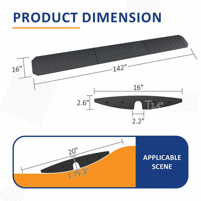 PENSUN Driveway Expandable Curb Ramps, 3 Pack Heavy Duty Rubber Threshold Ramps Set, for Loading Dock, Garage, Sidewalk, Truck, Scooter, Bike, Motorcycle & Wheelchair / 32000lbs Capacity