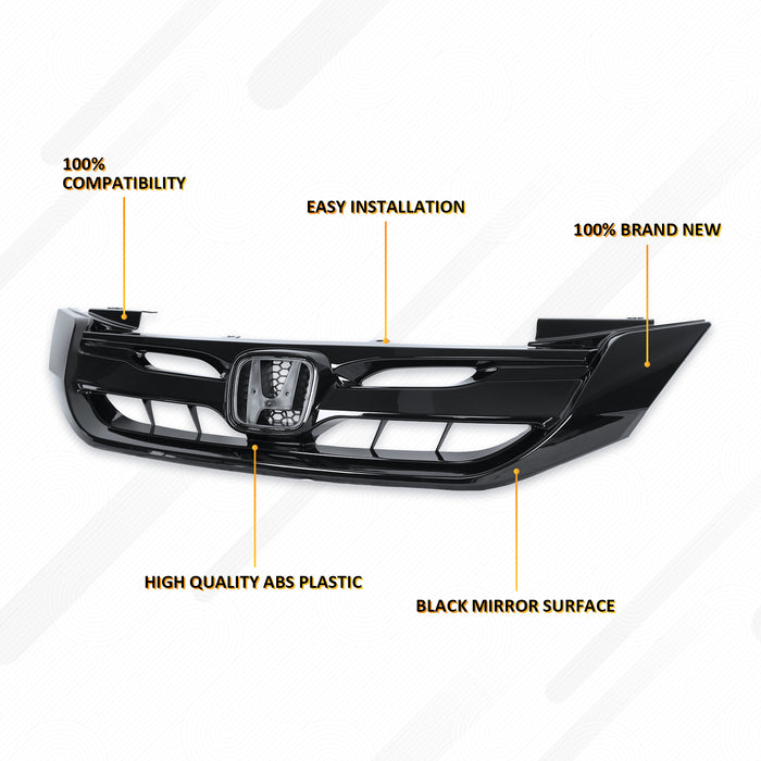 PENSUN JDM Mod Style Front Grille Grill Replacement Fit For 2013 2014 2015 Honda Accord 4 Door Sedan, Gloss Black