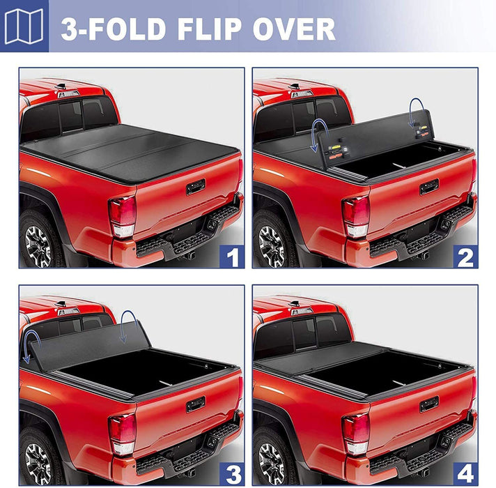 PENSUN 4.5FT Hard Tri-Fold Pickup Truck Bed Tonneau Cover with LED Lights Fit for 2022-2023 Ford Maverick