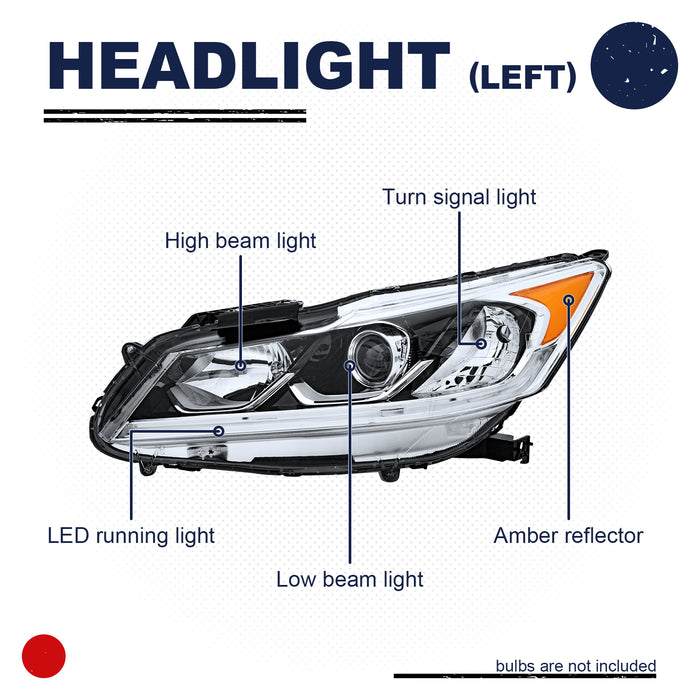 PENSUN Driver LH Left Headlight Headlamp LED DRL For 2016 2017 Honda Accord Sedan 4Dr