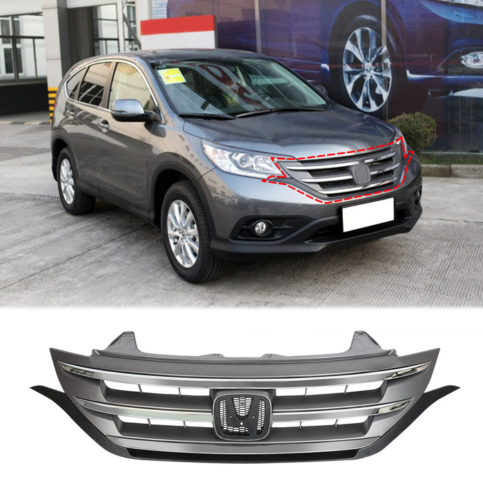 PENSUN Front Bumper Grille Hood Upper Grill Fits 2012-2014 Honda CRV CR-V  w/Chrome Trim