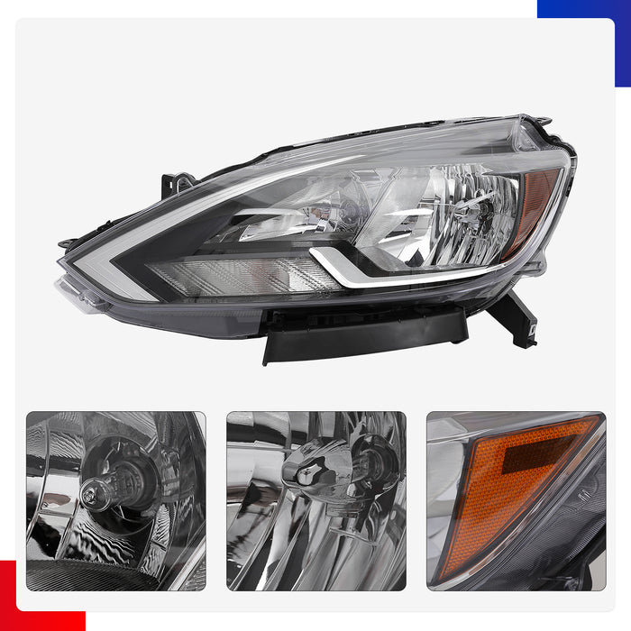 PENSUN Headlights Assembly Fit for 2016-2018 Nissan Sentra, Halogen Headlamps