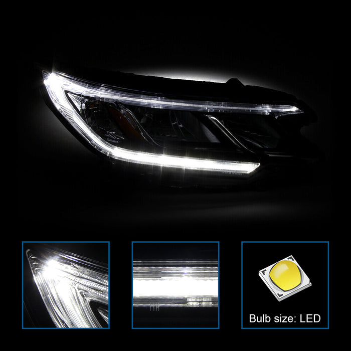 PENSUN Headlights Assembly Fit for 2015 2016 Honda CRV CR-V, Black Headlamps W/ LED DRL