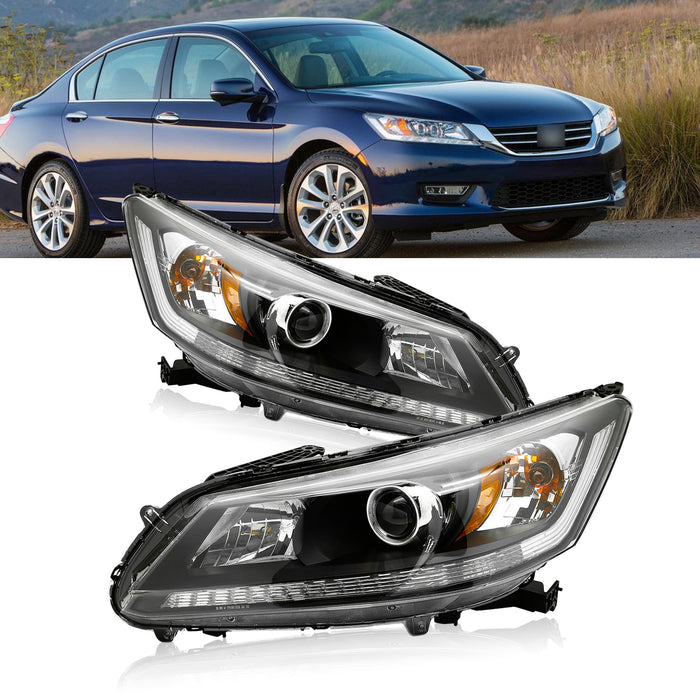 PENSUN Headlights Assembly Fit for 2013 2014 2015 Honda Accord Black W/O Bulbs