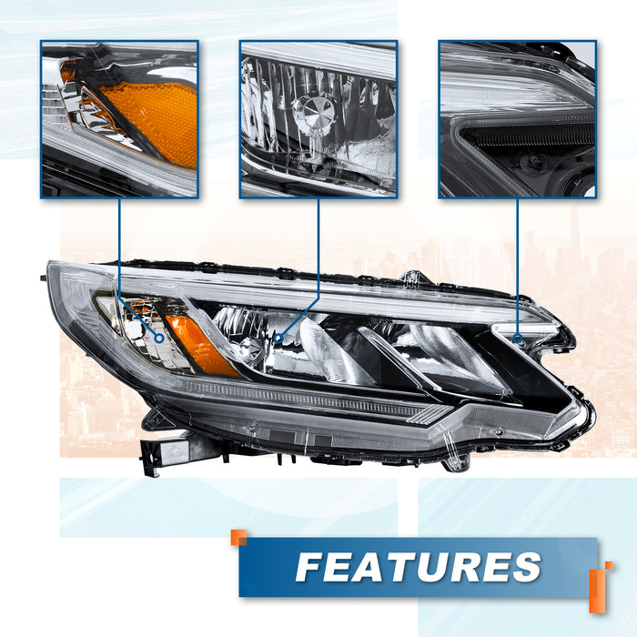 PENSUN Headlights Assembly Fit for 2015 2016 Honda CRV CR-V, Black Headlamps W/ LED DRL