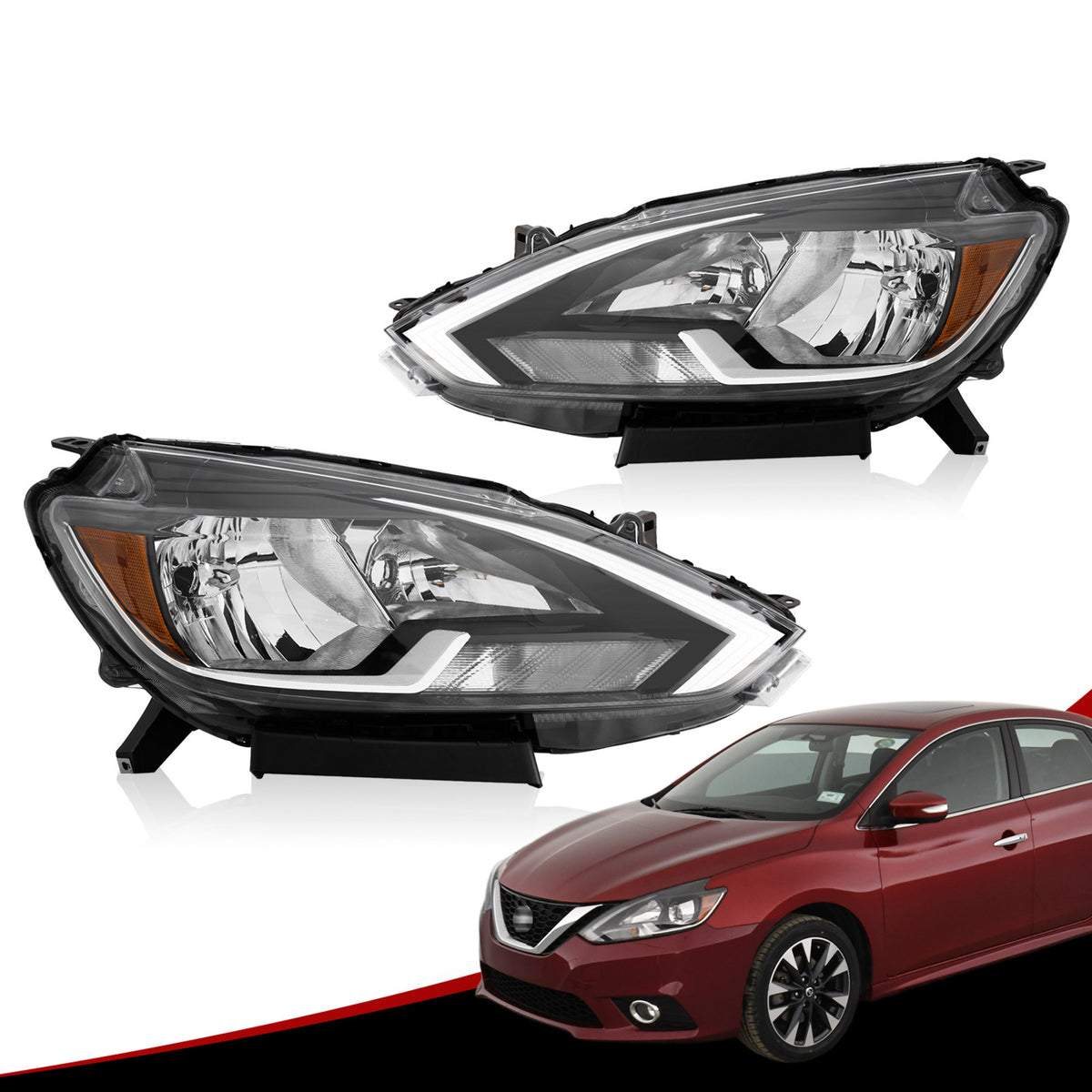 PENSUN Headlights Assembly Fit for 2016-2018 Nissan Sentra, Halogen He ...