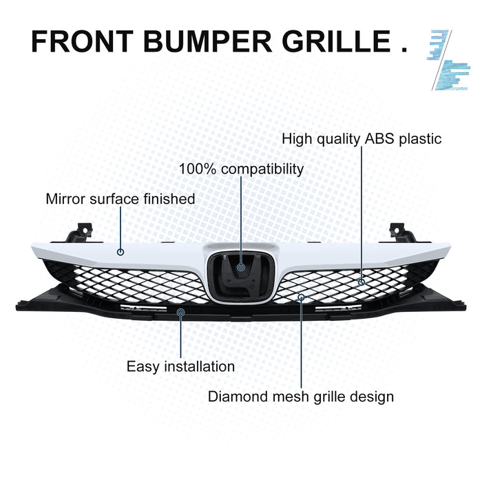 PENSUN  Front Bumper Grill Grille Upper Lower For 2009 2010 2011 Honda Civic Sedan